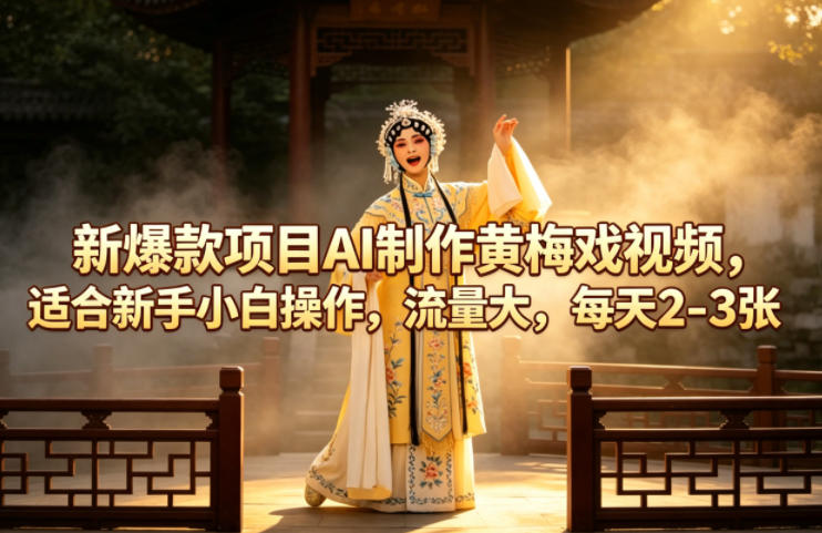 新爆款项目AI制作黄梅戏视频，适合新手小白操作，流量大，每天2-3张-泱泱学习社