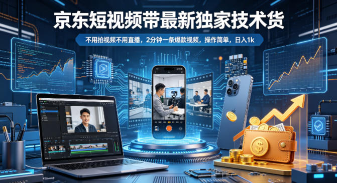 京东短视频带货最新独家技术，不用拍视频不用直播，2分钟一条爆款视频，操作简单，日入1k+【揭秘】-泱泱学习社