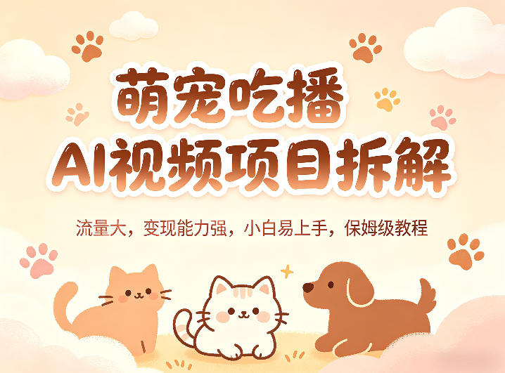 萌宠吃播AI视频项目拆解，流量大，变现能力强，小白易上手，保姆级教程-泱泱学习社
