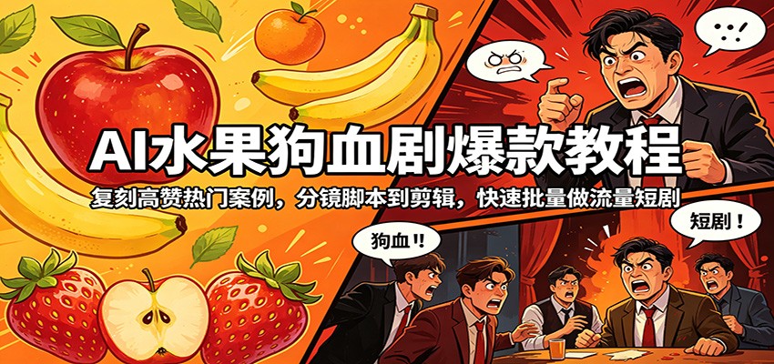 AI水果狗血剧爆款教程：复刻高赞热门案例，分镜脚本到剪辑，快速批量做流量短剧-泱泱学习社