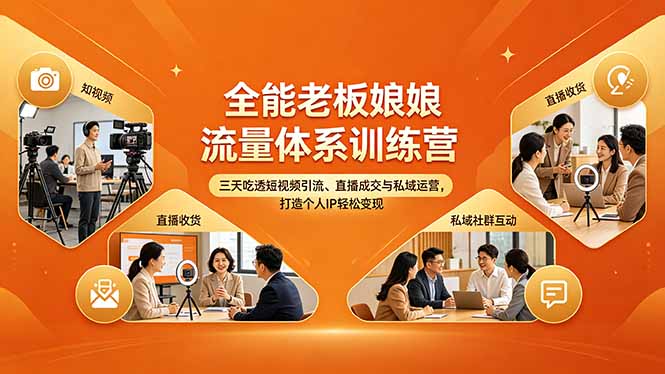 全能老板娘流量体系训练营，三天吃透短视频引流、直播成交与私域运营，打造个人IP轻松变现-泱泱学习社