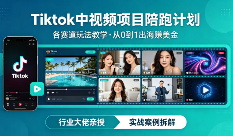 某大佬的Tiktok中视频项目陪跑，涵盖TK各个赛道玩法教学，从0到1出海賺美金-泱泱学习社
