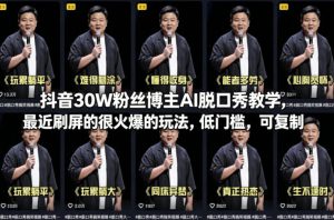 抖音30W粉丝博主AI脱口秀教学，最近刷屏的很火爆的玩法，低门槛，可复制-泱泱学习社