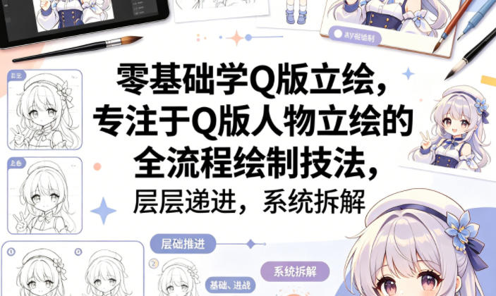 零基础学Q版立绘，专注于Q版人物立绘的全流程绘制技法，层层递进，系统拆解-泱泱学习社