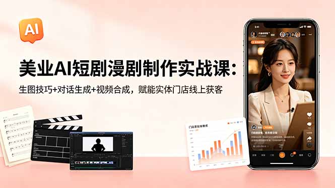 美业AI短剧漫剧制作实战课：生图技巧+对话生成+视频合成，赋能实体门店线上获客-泱泱学习社
