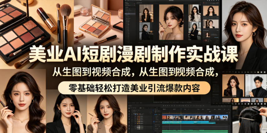 美业AI短剧漫剧制作实战课，从生图到视频合成，零基础轻松打造美业引流爆款内容-泱泱学习社