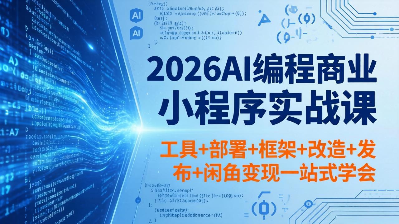 2026AI编程商业小程序实战课，工具+部署+框架+改造+发布+闲鱼变现一站式学会-泱泱学习社