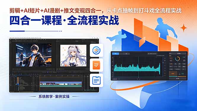 剪辑+AI短片+AI漫剧+推文变现四合一，从卡点抽帧到打斗戏全流程实战-泱泱学习社