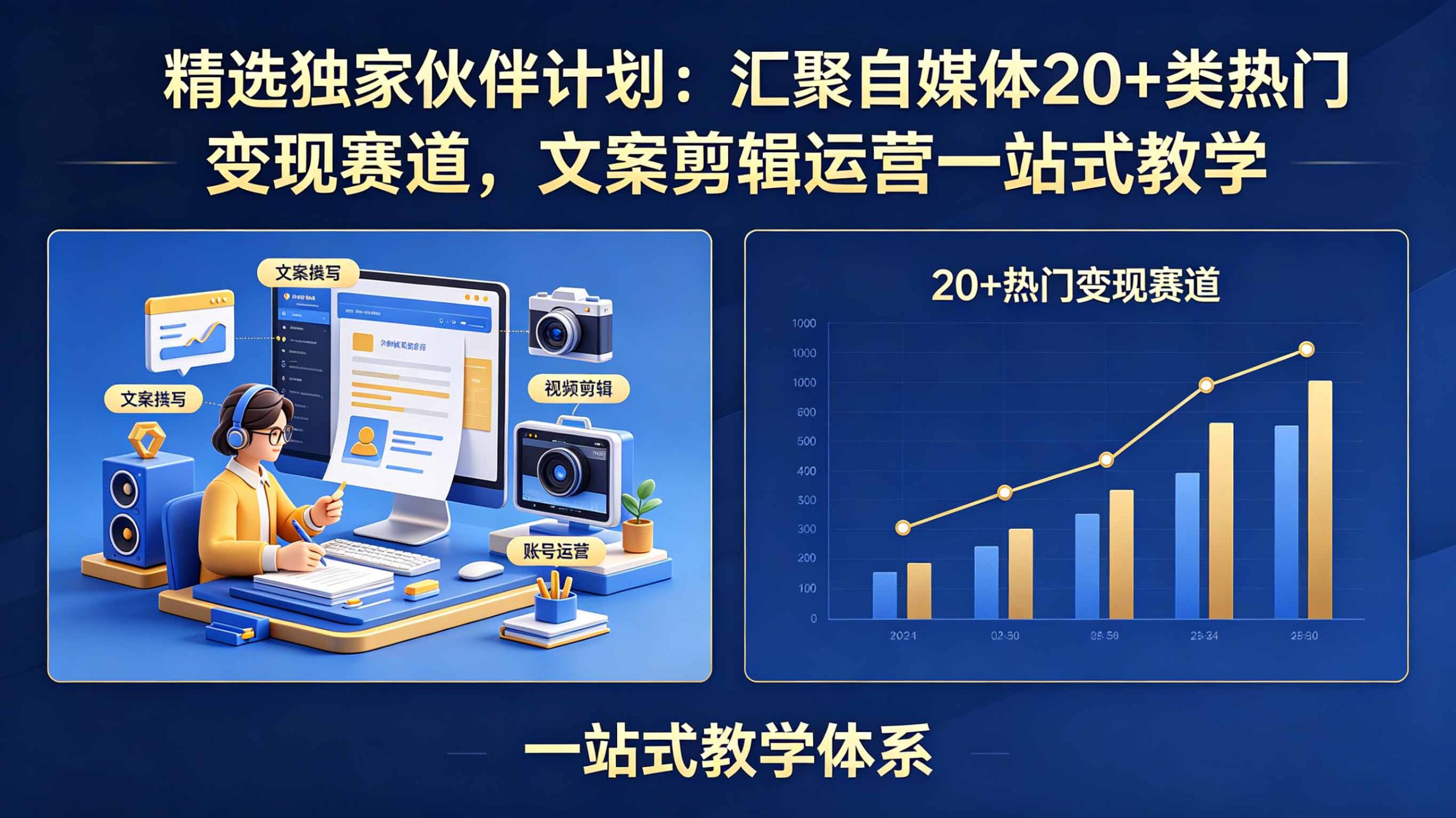 精选独家伙伴计划：汇聚自媒体20+类热门变现赛道，文案剪辑运营一站式教学-泱泱学习社