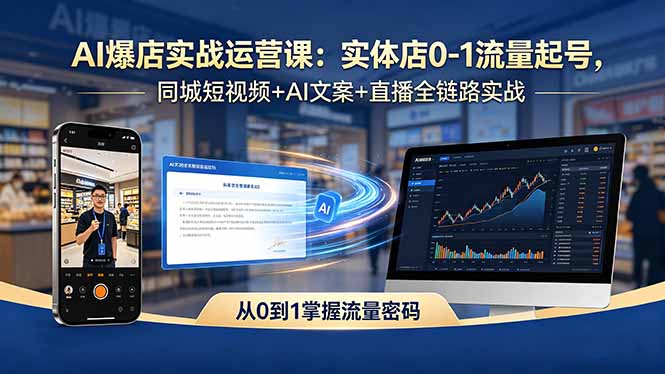 AI爆店实战运营课：实体店0-1流量起号，同城短视频+AI文案+直播全链路实战-泱泱学习社
