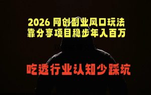2026 网创副业风口玩法，靠分享项目稳步年入百万，吃透行业认知少踩坑-泱泱学习社