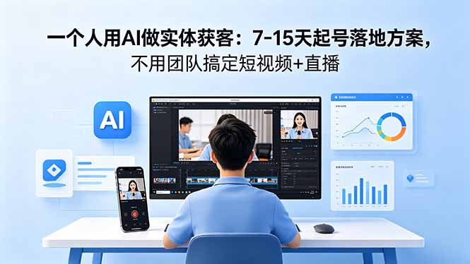 一个人用AI做实体获客：7-15天起号落地方案，不用团队搞定短视频+直播-泱泱学习社