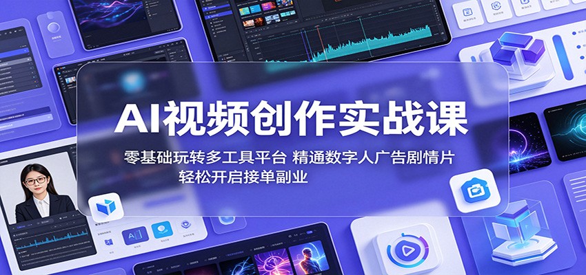 AI视频创作实战课：零基础玩转多工具平台，精通数字人广告、剧情片，轻松开启接单副业-泱泱学习社