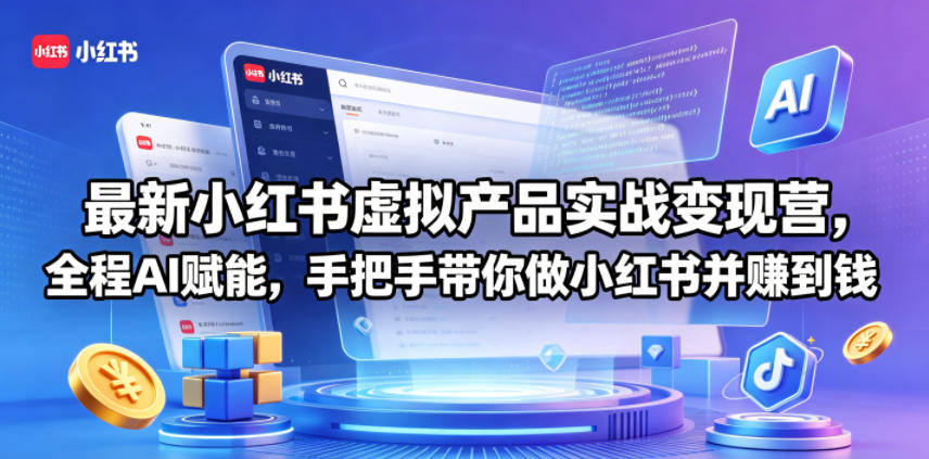 最新小红书虚拟产品实战变现营，全程AI赋能，手把手带你做小红书并赚到钱-泱泱学习社