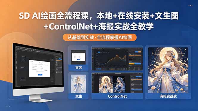 SD AI绘画全流程课，本地+在线安装+文生图+ControlNet+海报实战全教学-泱泱学习社