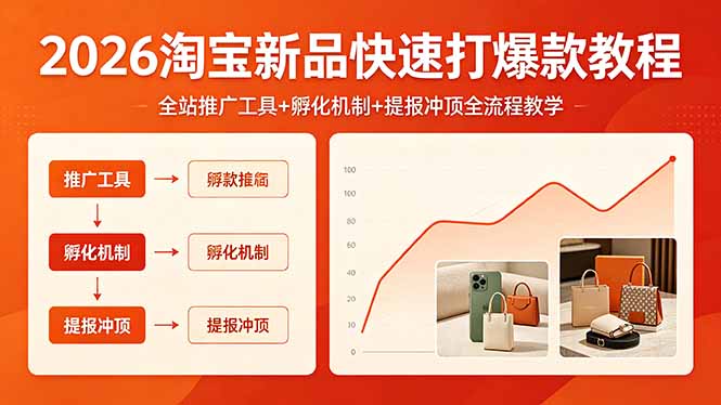 2026淘宝新品快速打爆款教程，全站推广工具+孵化机制+提报冲顶全流程教学-泱泱学习社