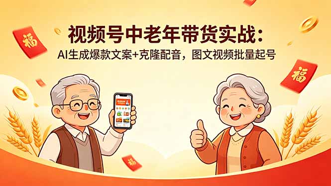 视频号中老年带货实战：AI生成爆款文案+克隆配音，图文视频批量起号-泱泱学习社