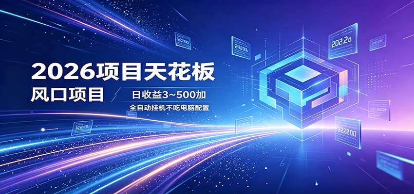 2026项目天花板，风口项目，日收益3~500+全自动挂机，不吃配置-泱泱学习社