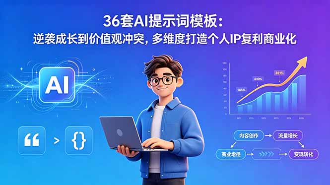 36套AI提示词模板：逆袭成长到价值观冲突，多维度打造个人IP复利商业化-泱泱学习社