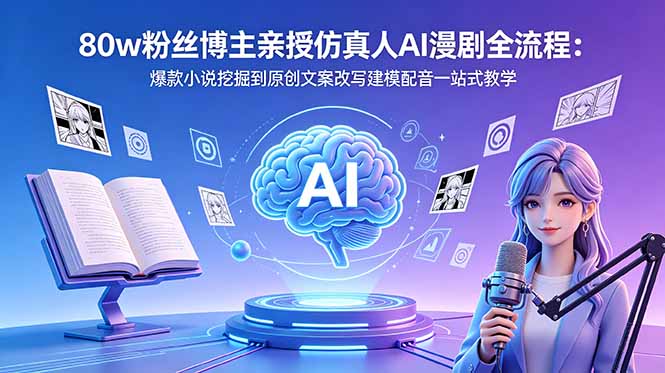80w粉丝博主亲授仿真人AI漫剧全流程：爆款小说挖掘到原创文案改写建模配音一站式教学-泱泱学习社
