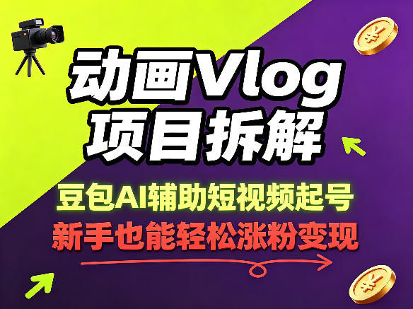 动画Vlog项目拆解，豆包AI辅助短视频起号，新手也能轻松涨粉，43条作品涨粉8.3W-泱泱学习社