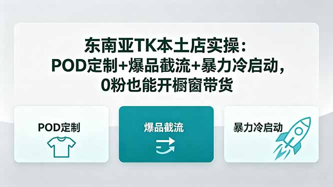 东南亚TK本土店实操-5月更新：POD定制+爆品截流+暴力冷启动，0粉也能开橱窗带货-泱泱学习社