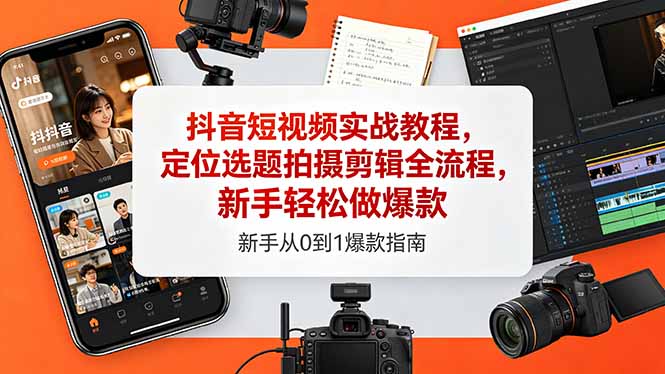 抖音短视频实战教程，定位选题拍摄剪辑全流程，新手轻松做爆款-泱泱学习社