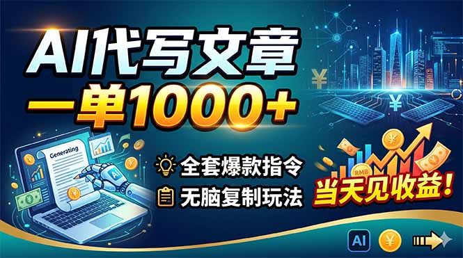 AI代写文章，一单1000+，全套爆款指令+无脑复制玩法，当天见收益！-泱泱学习社
