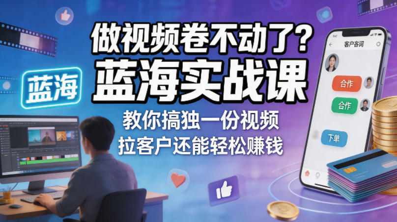 做视频卷不动了？蓝海实战课教你搞独一份视频，拉客户还能轻松賺钱！【原创双语字幕】-泱泱学习社