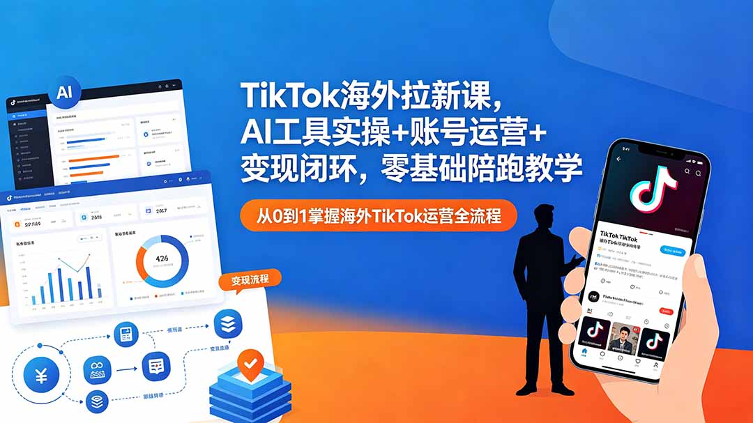 TikTok海外拉新课，AI工具实操+账号运营+变现闭环，零基础陪跑教学-泱泱学习社