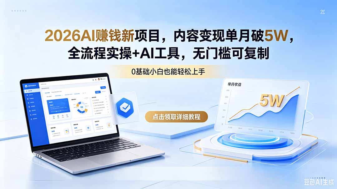 2026AI赚钱新项目，内容变现单月破5W，全流程实操+AI工具，无门槛可复制-泱泱学习社