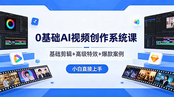 0基础AI视频创作系统课，基础剪辑+高级特效+爆款案例，小白直接上手-泱泱学习社
