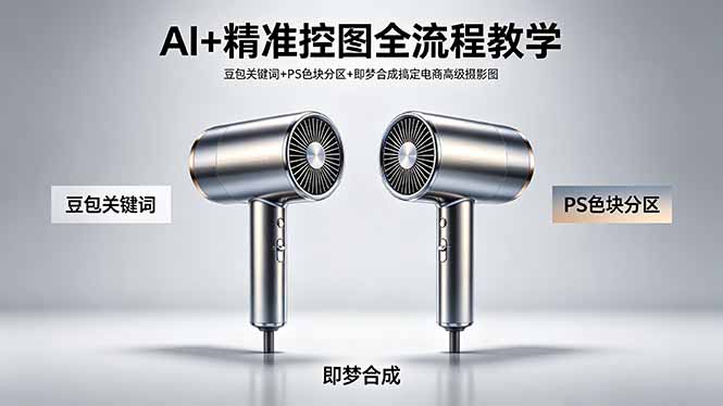 AI+精准控图全流程教学 豆包关键词+PS色块分区+即梦合成搞定电商高级摄影图-泱泱学习社