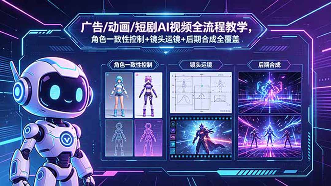 广告/动画/短剧AI视频全流程教学，角色一致性控制+镜头运镜+后期合成全覆盖-泱泱学习社