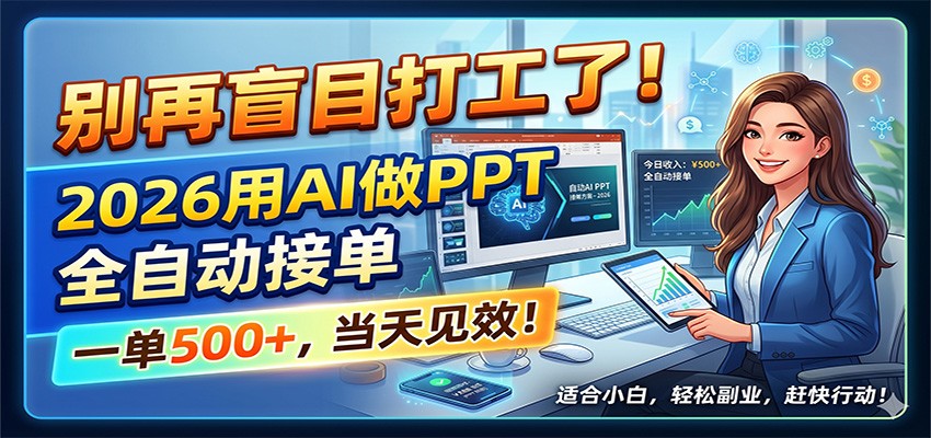 别再盲目打工了！2026用AI做PPT全自动接单，一单5张+，当天见效！-泱泱学习社