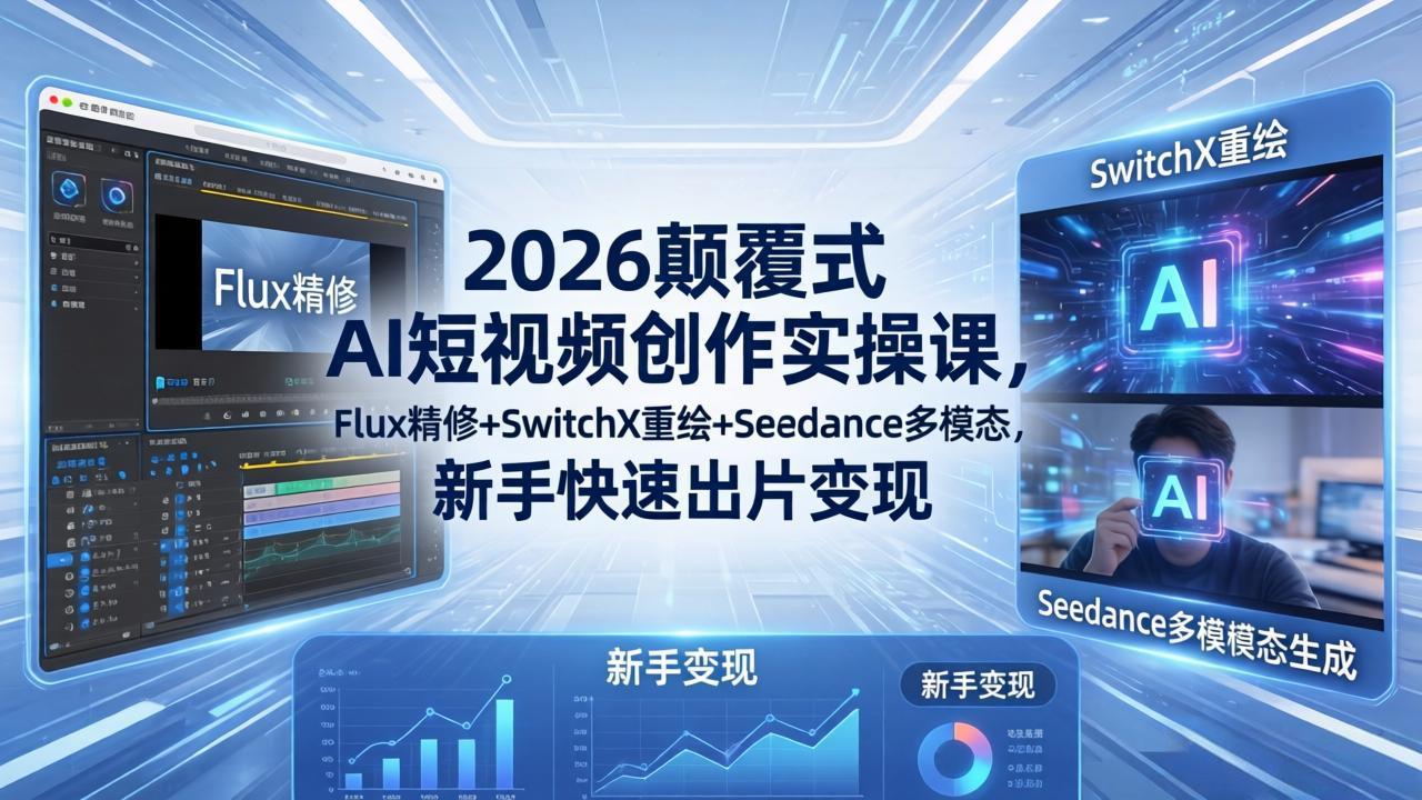 2026颠覆式 AI短视频创作课-5月更新，Flux精修+SwitchX重绘+Seedance多模态，新手快速出片变现-泱泱学习社