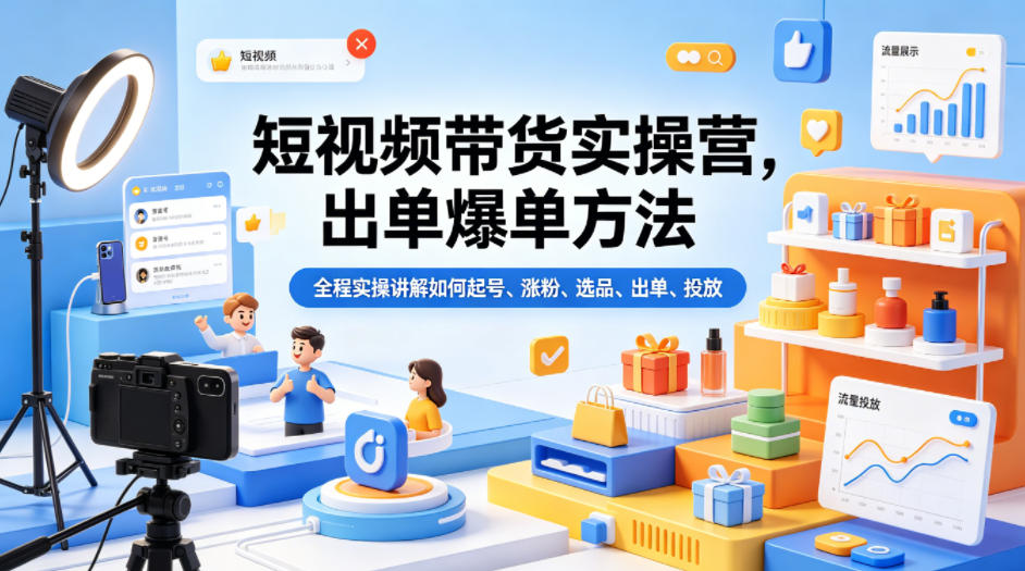 短视频带货实操营，出单爆单方法，全程实操讲解如何起号、涨粉、选品、出单、投放(更新0515)-泱泱学习社