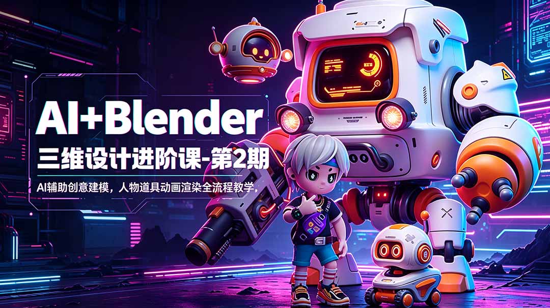 AI+Blender三维设计进阶课-第2期:AI辅助创意建模,人物道具动画渲染全流程教学-泱泱学习社