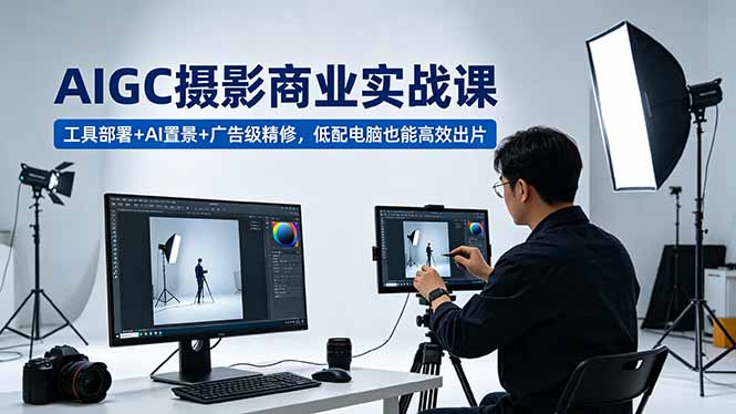 AIGC 摄影商业实战课，工具部署+AI置景+广告级精修，低配电脑也能高效出片-泱泱学习社