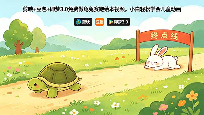 剪映+豆包+即梦3.0免费做龟兔赛跑绘本视频，小白轻松学会儿童动画-泱泱学习社