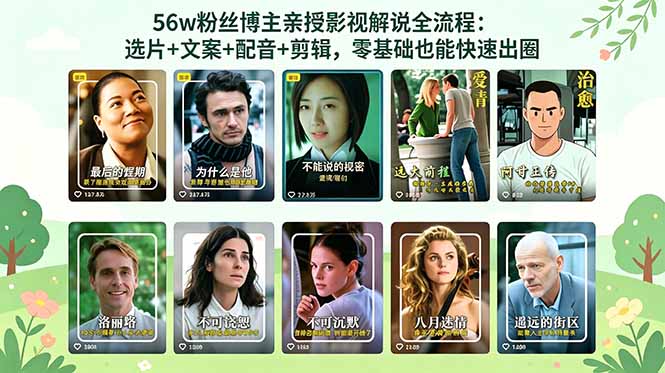 56万粉丝博主亲授影视解说全流程：选片+文案+配音+剪辑，零基础也能快速出圈-泱泱学习社