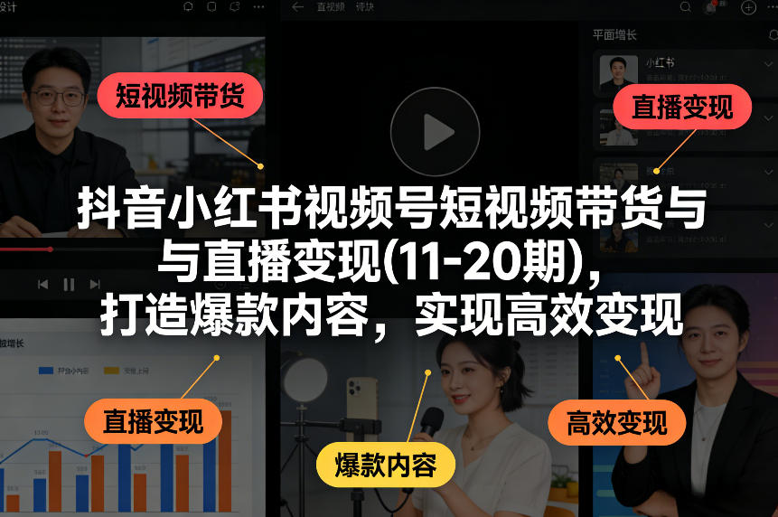 抖音小红书视频号短视频带货与直播变现(10-21期)，打造爆款内容，实现高效变现(更新05月08日)-泱泱学习社