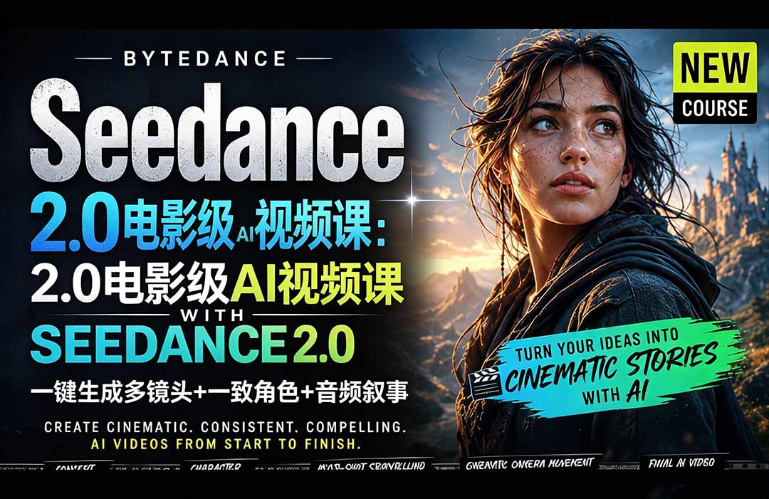 Seedance 2.0电影级AI视频课：一键生成多镜头+一致角色+音频叙事-泱泱学习社