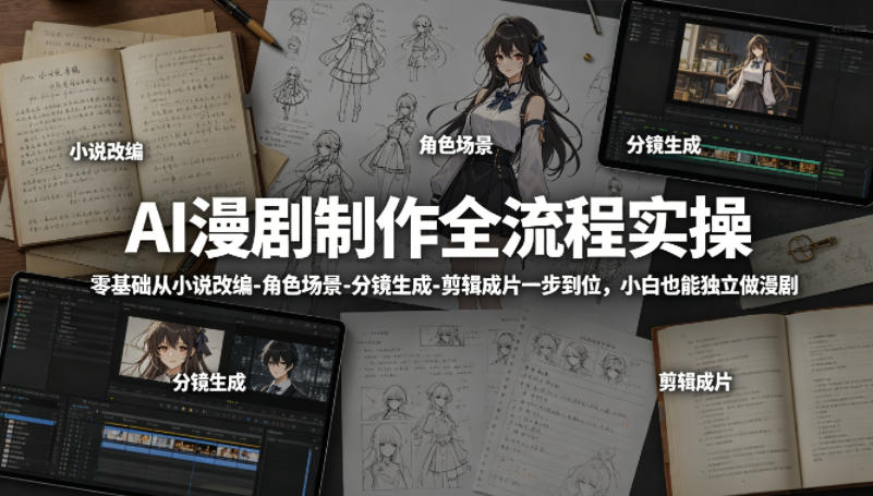AI漫剧制作全流程实操，零基础从小说改编-角色场景-分镜生成-剪辑成片一步到位，小白也能独立做漫剧-泱泱学习社