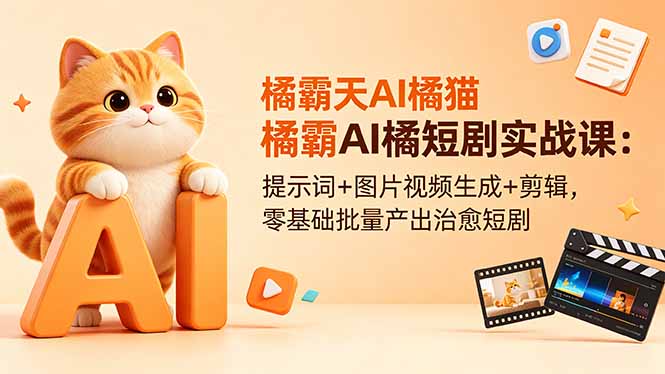 橘霸天AI橘猫短剧实战课：提示词+图片视频生成+剪辑，零基础批量产出治愈短剧-泱泱学习社