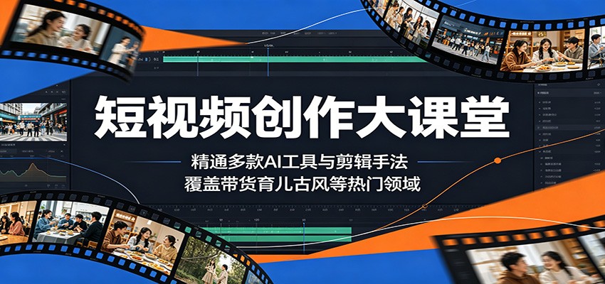 短视频创作大课堂：精通多款AI工具与剪辑手法，覆盖带货、育儿、古风等热门领域-泱泱学习社