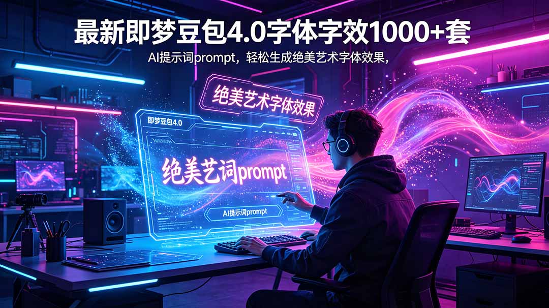 最新即梦豆包4.0字体字效1000+套，AI提示词prompt，轻松生成绝美艺术字体效果-泱泱学习社