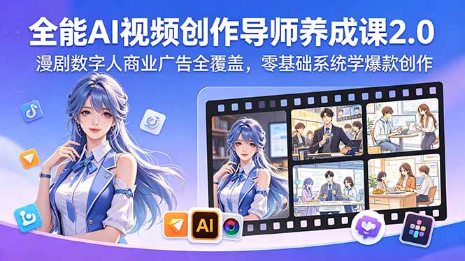 全能AI视频创作导师养成课2.0，漫剧数字人商业广告全覆盖，零基础系统学爆款创作-泱泱学习社