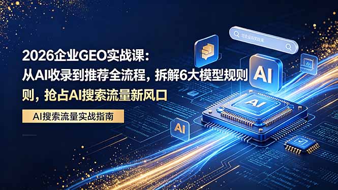 2026 企业GEO实战课：从AI收录到推荐全流程，拆解6大模型规则，抢占 AI 搜索流量新风口-泱泱学习社