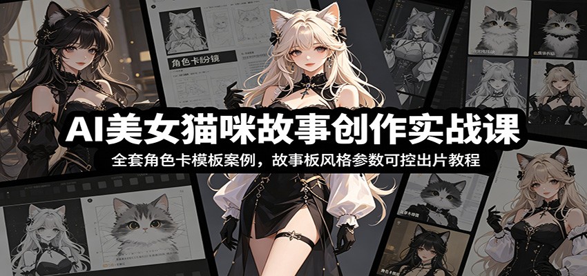 AI美女猫咪故事创作实战课：全套角色卡模板案例，故事板风格参数可控出片教程-泱泱学习社